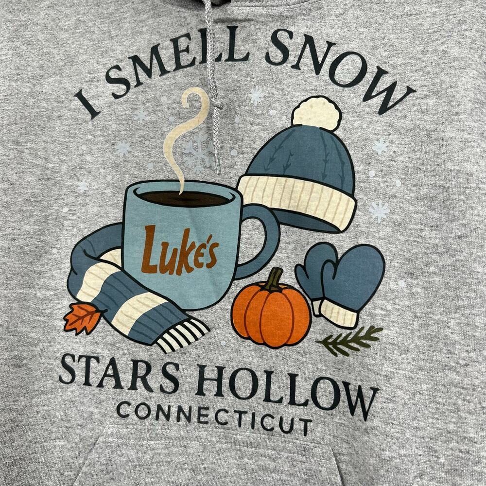 Gildan I Smell Snow Stars Hollow gray hoodie Gilmore Girls fan gear Luke's small - Picture 3 of 5